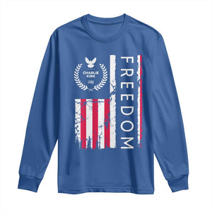 Freedom Charlie Kirk Tribute Long Sleeve Shirt Patriotic Legacy Eagle Distressed American Flag TS02 Royal Blue Print Your Wear