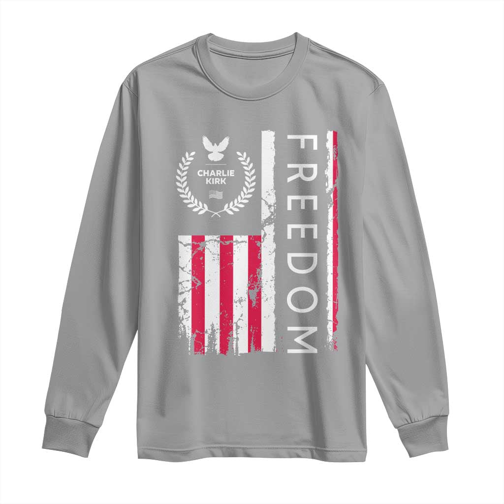 Freedom Charlie Kirk Tribute Long Sleeve Shirt Patriotic Legacy Eagle Distressed American Flag TS02 Sport Gray Print Your Wear