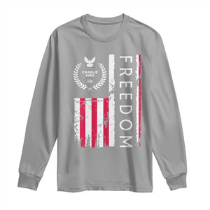 Freedom Charlie Kirk Tribute Long Sleeve Shirt Patriotic Legacy Eagle Distressed American Flag TS02 Sport Gray Print Your Wear