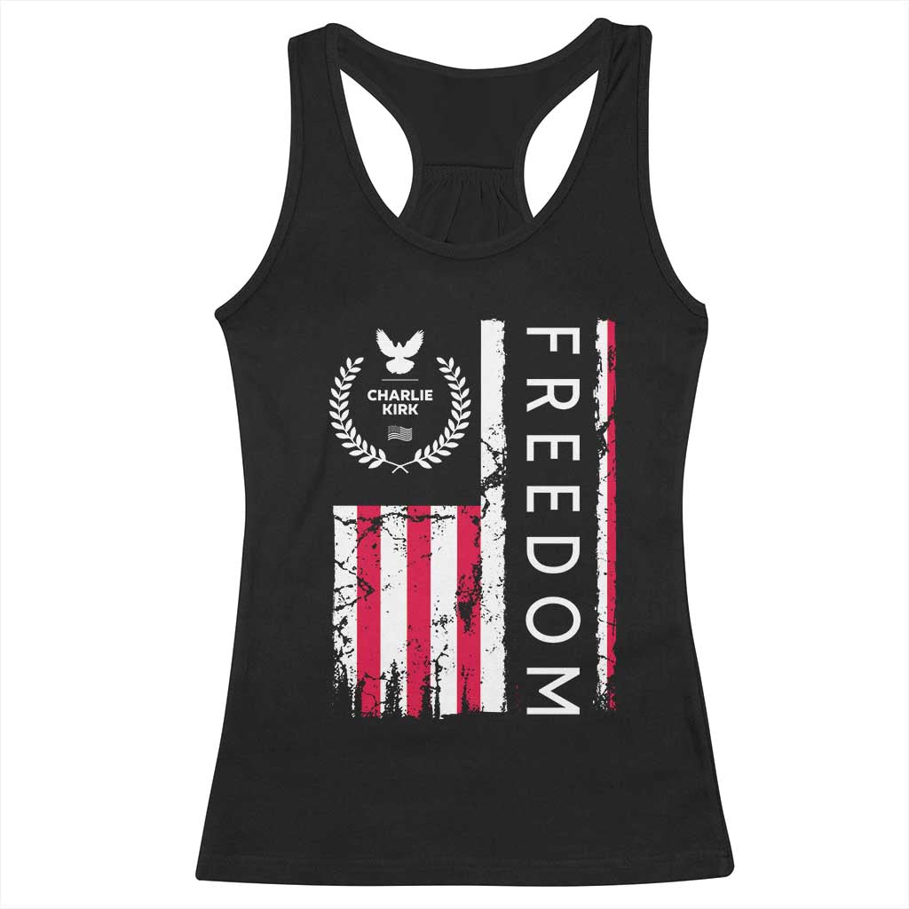 Freedom Charlie Kirk Tribute Racerback Tank Top Patriotic Legacy Eagle Distressed American Flag TS02 Black Print Your Wear