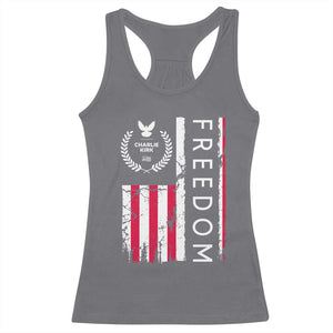 Freedom Charlie Kirk Tribute Racerback Tank Top Patriotic Legacy Eagle Distressed American Flag TS02 Charcoal Print Your Wear