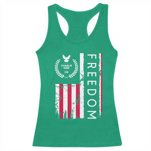 Freedom Charlie Kirk Tribute Racerback Tank Top Patriotic Legacy Eagle Distressed American Flag TS02 Irish Green Print Your Wear