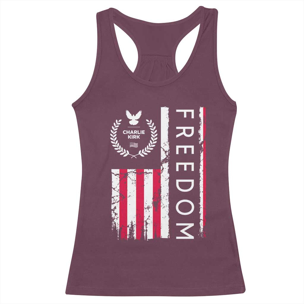 Freedom Charlie Kirk Tribute Racerback Tank Top Patriotic Legacy Eagle Distressed American Flag TS02 Maroon Print Your Wear
