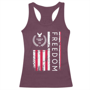 Freedom Charlie Kirk Tribute Racerback Tank Top Patriotic Legacy Eagle Distressed American Flag TS02 Maroon Print Your Wear