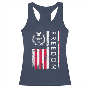Freedom Charlie Kirk Tribute Racerback Tank Top Patriotic Legacy Eagle Distressed American Flag TS02 Navy Print Your Wear