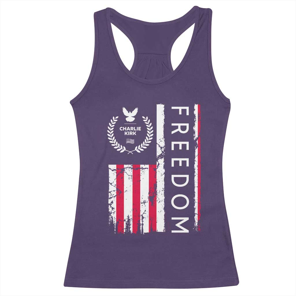 Freedom Charlie Kirk Tribute Racerback Tank Top Patriotic Legacy Eagle Distressed American Flag TS02 Purple Print Your Wear