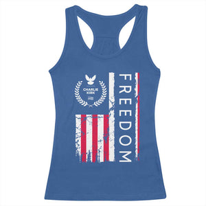 Freedom Charlie Kirk Tribute Racerback Tank Top Patriotic Legacy Eagle Distressed American Flag TS02 Royal Blue Print Your Wear