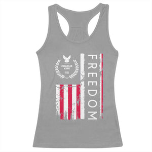 Freedom Charlie Kirk Tribute Racerback Tank Top Patriotic Legacy Eagle Distressed American Flag TS02 Sport Gray Print Your Wear
