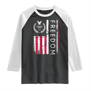 Freedom Charlie Kirk Tribute Raglan Shirt Patriotic Legacy Eagle Distressed American Flag TS02 Black White Print Your Wear