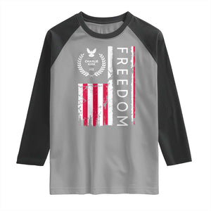 Freedom Charlie Kirk Tribute Raglan Shirt Patriotic Legacy Eagle Distressed American Flag TS02 Sport Gray Black Print Your Wear