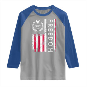 Freedom Charlie Kirk Tribute Raglan Shirt Patriotic Legacy Eagle Distressed American Flag TS02 Sport Gray Royal Print Your Wear