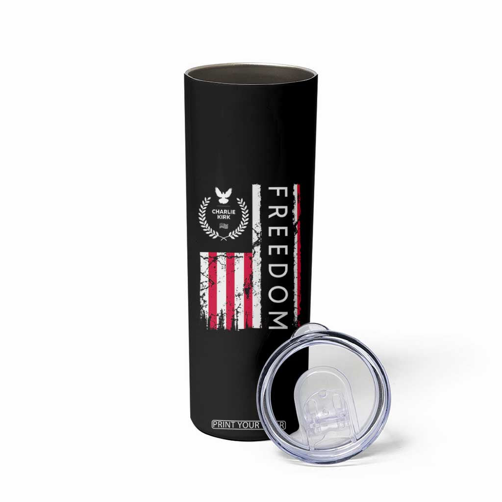 Freedom Charlie Kirk Tribute Skinny Tumbler Patriotic Legacy Eagle Distressed American Flag TS02 Print Your Wear