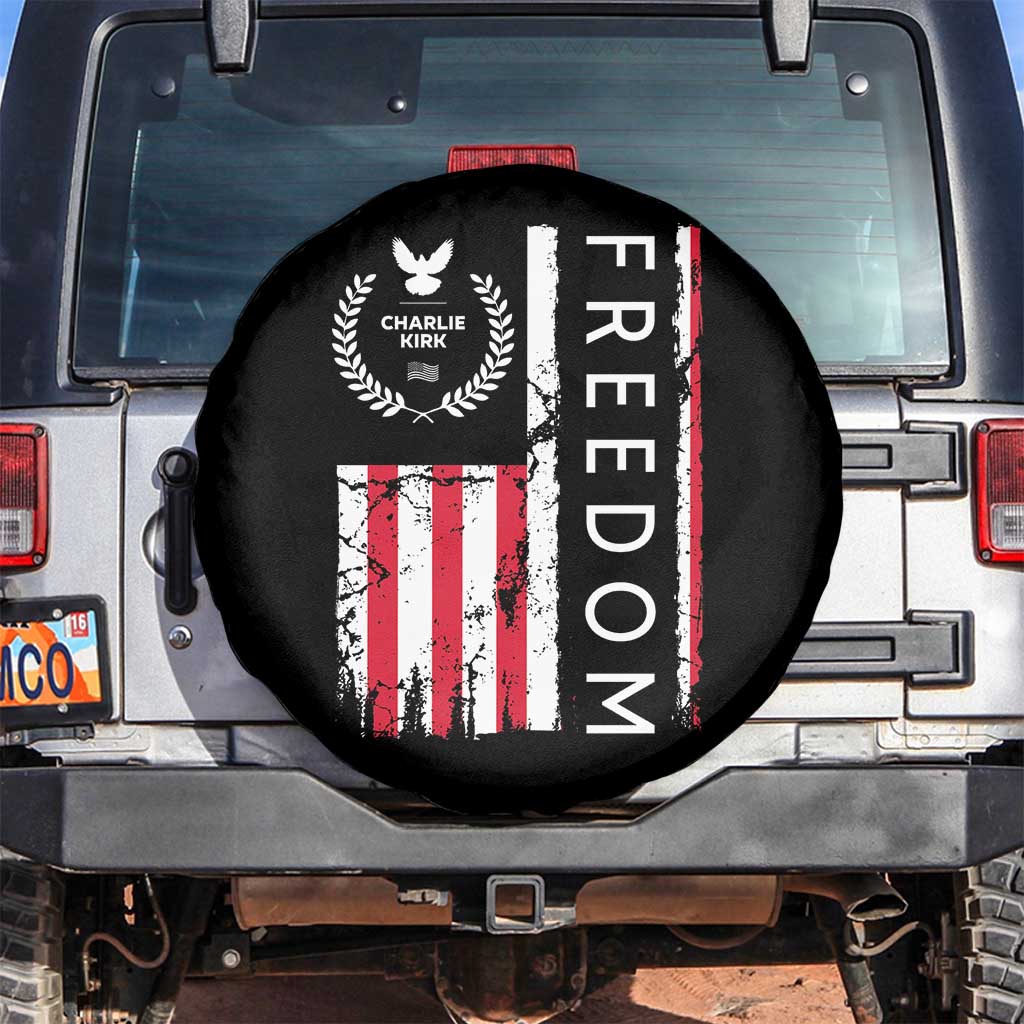 Freedom Charlie Kirk Tribute Spare Tire Cover Patriotic Legacy Eagle Distressed American Flag TS02 No hole Black Print Your Wear