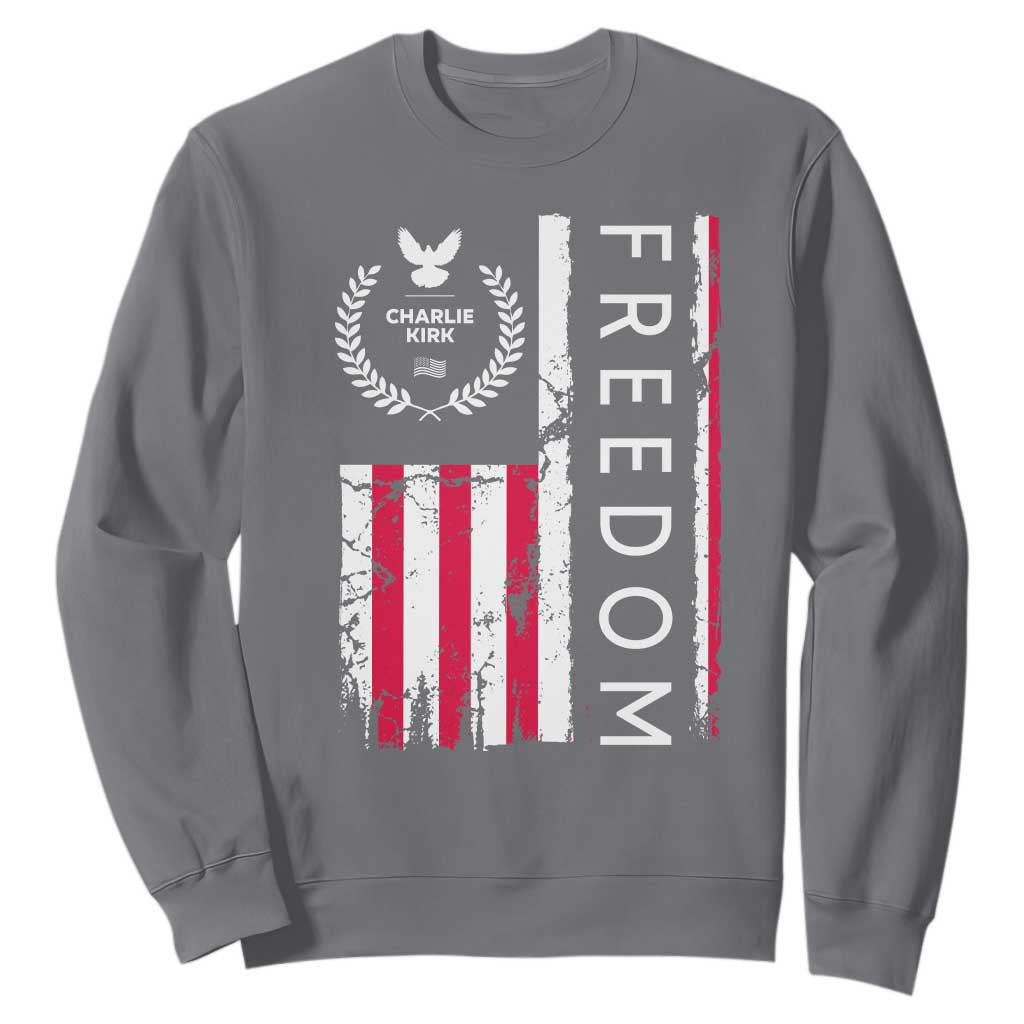 Freedom Charlie Kirk Tribute Sweatshirt Patriotic Legacy Eagle Distressed American Flag TS02 Charcoal Print Your Wear