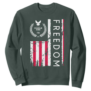 Freedom Charlie Kirk Tribute Sweatshirt Patriotic Legacy Eagle Distressed American Flag TS02 Dark Forest Green Print Your Wear