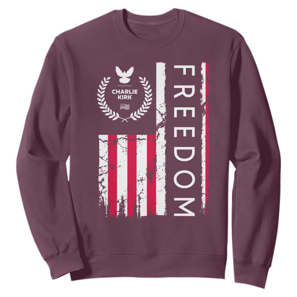 Freedom Charlie Kirk Tribute Sweatshirt Patriotic Legacy Eagle Distressed American Flag TS02 Maroon Print Your Wear