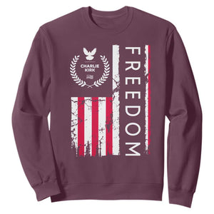 Freedom Charlie Kirk Tribute Sweatshirt Patriotic Legacy Eagle Distressed American Flag TS02 Maroon Print Your Wear