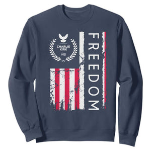 Freedom Charlie Kirk Tribute Sweatshirt Patriotic Legacy Eagle Distressed American Flag TS02 Navy Print Your Wear