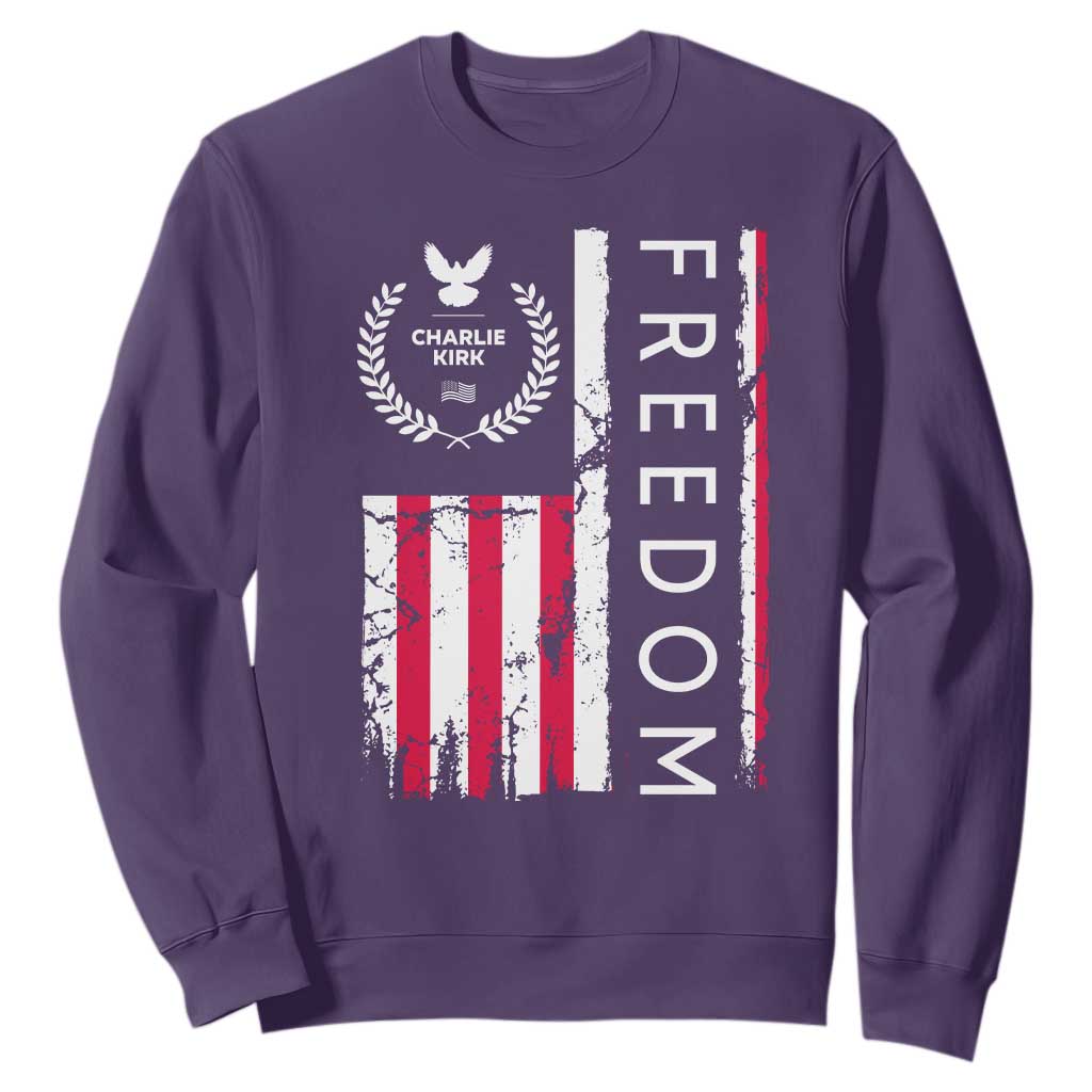Freedom Charlie Kirk Tribute Sweatshirt Patriotic Legacy Eagle Distressed American Flag TS02 Purple Print Your Wear