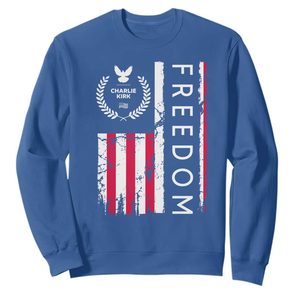 Freedom Charlie Kirk Tribute Sweatshirt Patriotic Legacy Eagle Distressed American Flag TS02 Royal Blue Print Your Wear