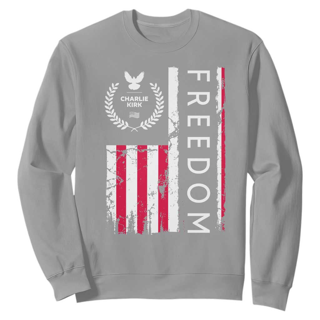 Freedom Charlie Kirk Tribute Sweatshirt Patriotic Legacy Eagle Distressed American Flag TS02 Sport Gray Print Your Wear