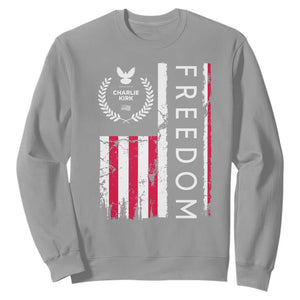 Freedom Charlie Kirk Tribute Sweatshirt Patriotic Legacy Eagle Distressed American Flag TS02 Sport Gray Print Your Wear