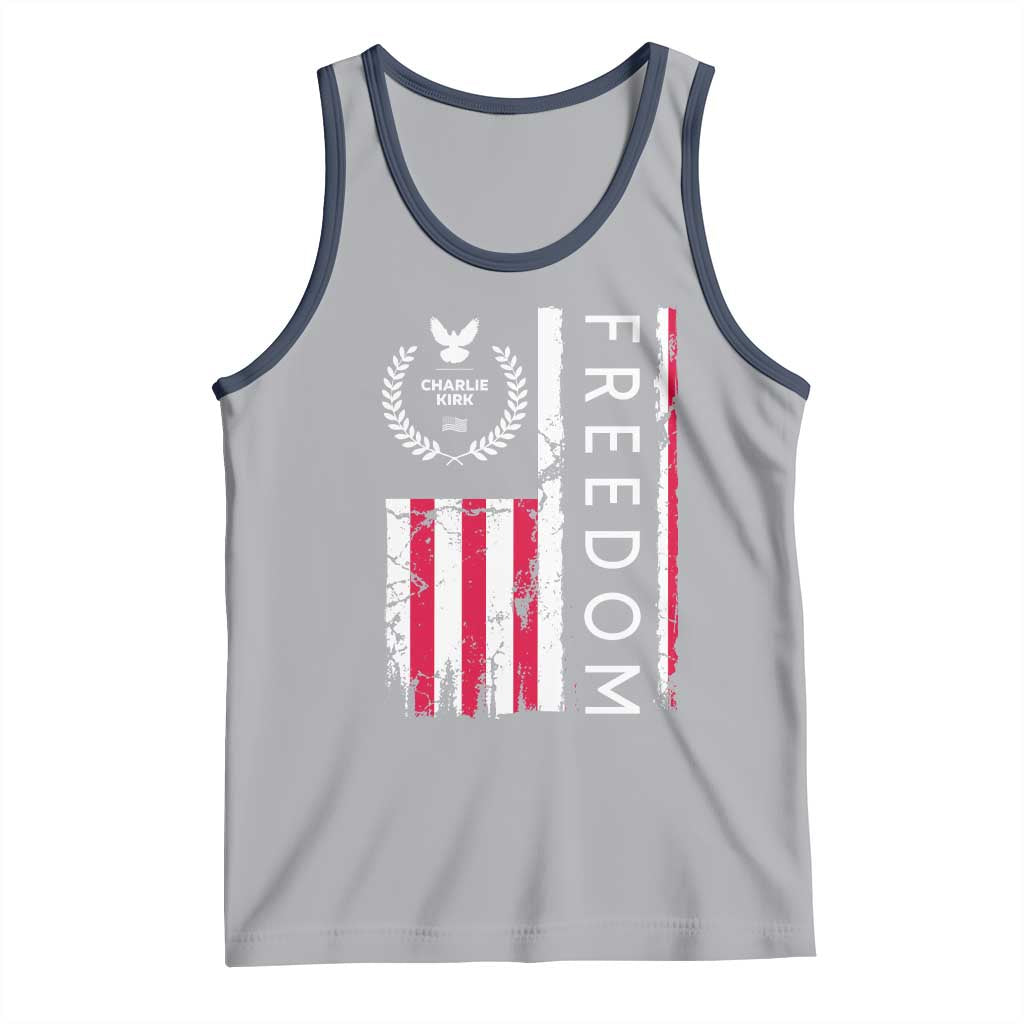 Freedom Charlie Kirk Tribute Tank Top Patriotic Legacy Eagle Distressed American Flag TS02 Athletic Heather Navy Print Your Wear