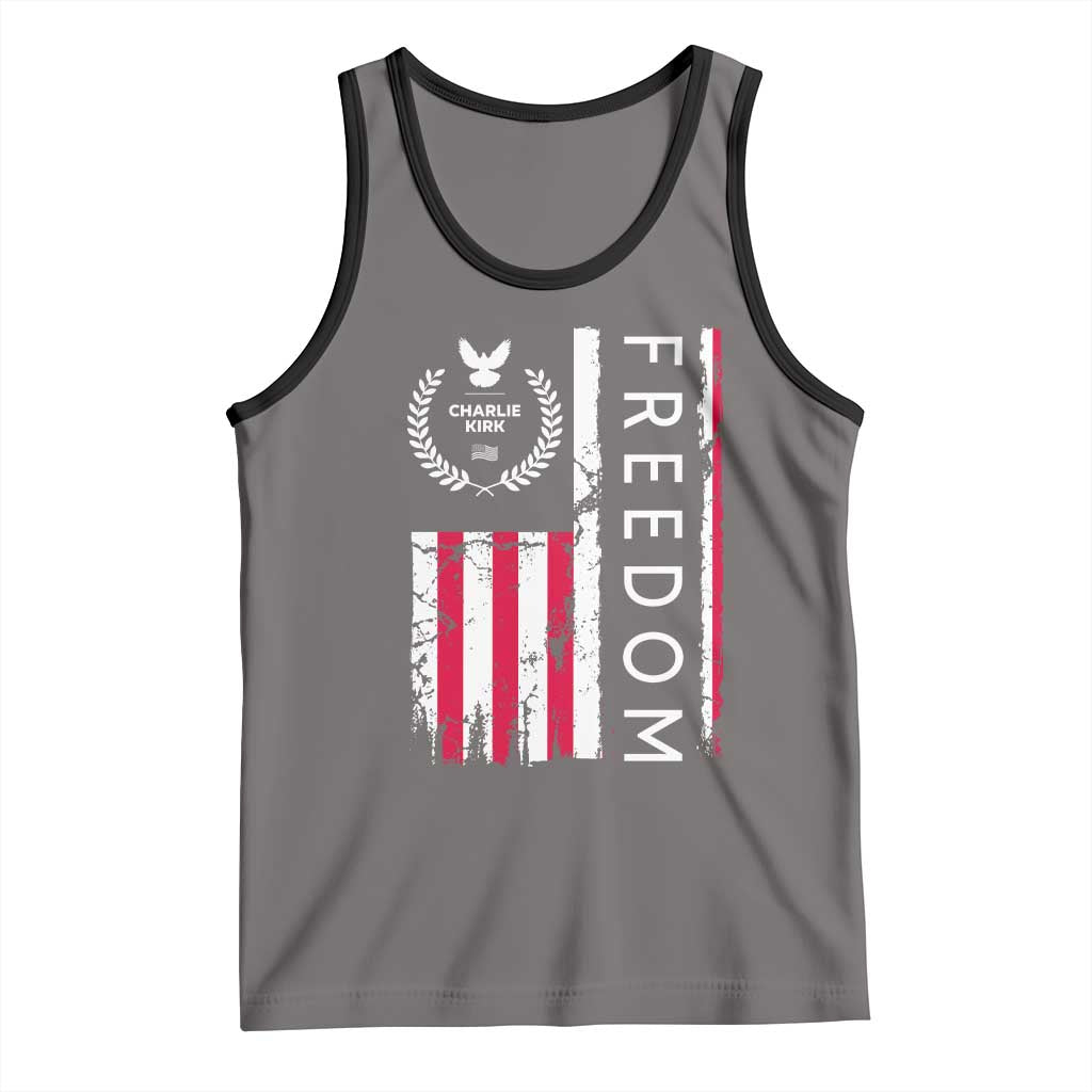 Freedom Charlie Kirk Tribute Tank Top Patriotic Legacy Eagle Distressed American Flag TS02 Deep Heather Black Print Your Wear