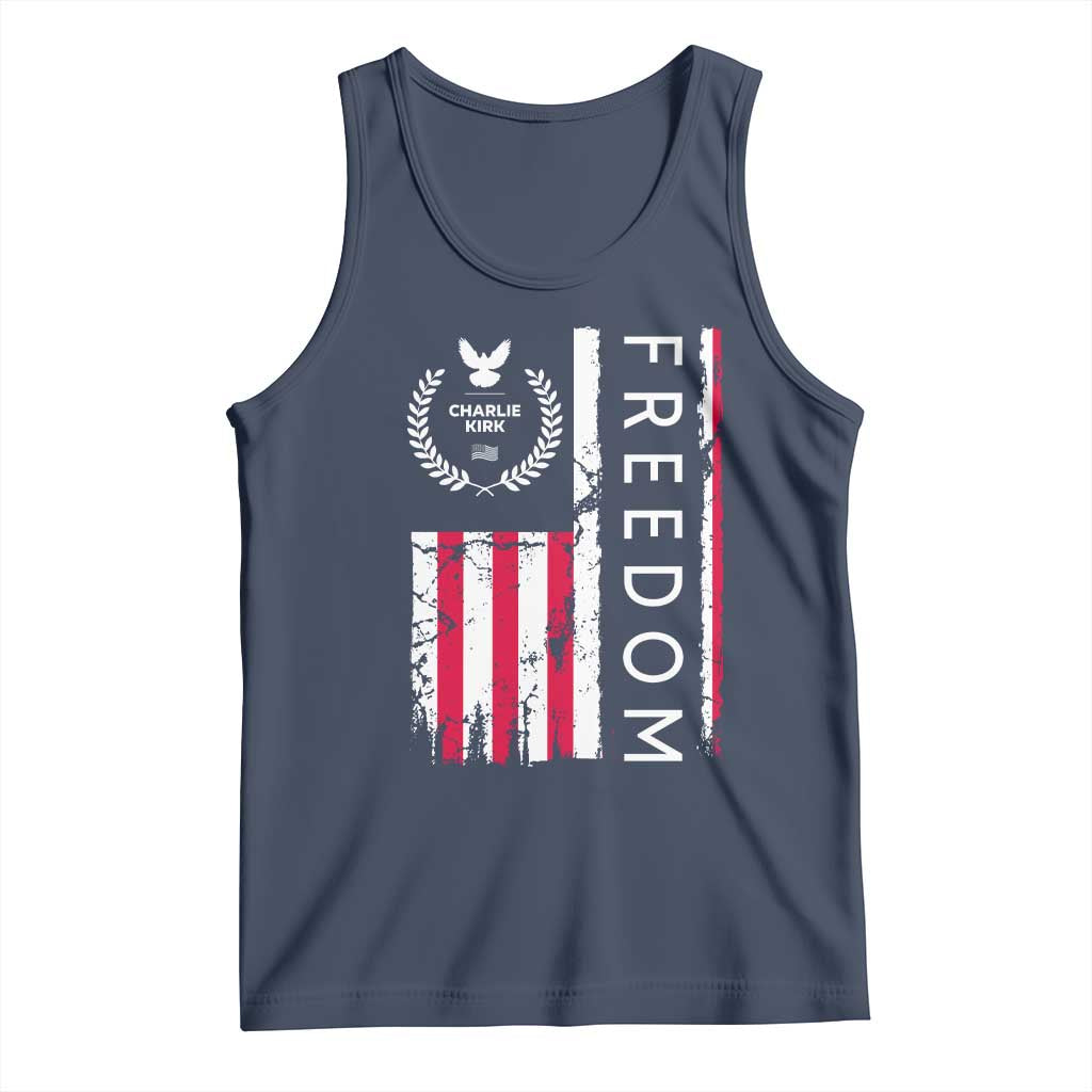 Freedom Charlie Kirk Tribute Tank Top Patriotic Legacy Eagle Distressed American Flag TS02 Navy Print Your Wear