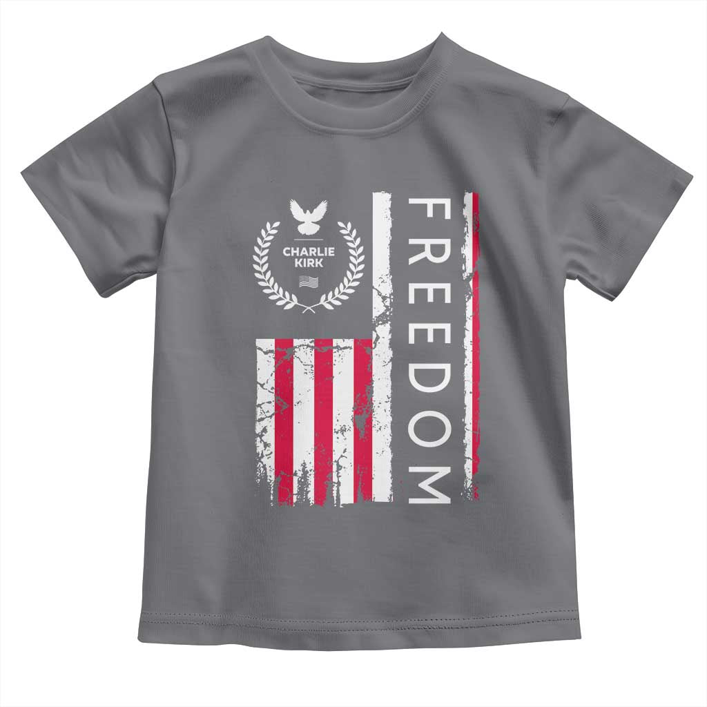 Freedom Charlie Kirk Tribute Toddler T Shirt Patriotic Legacy Eagle Distressed American Flag TS02 Charcoal Print Your Wear