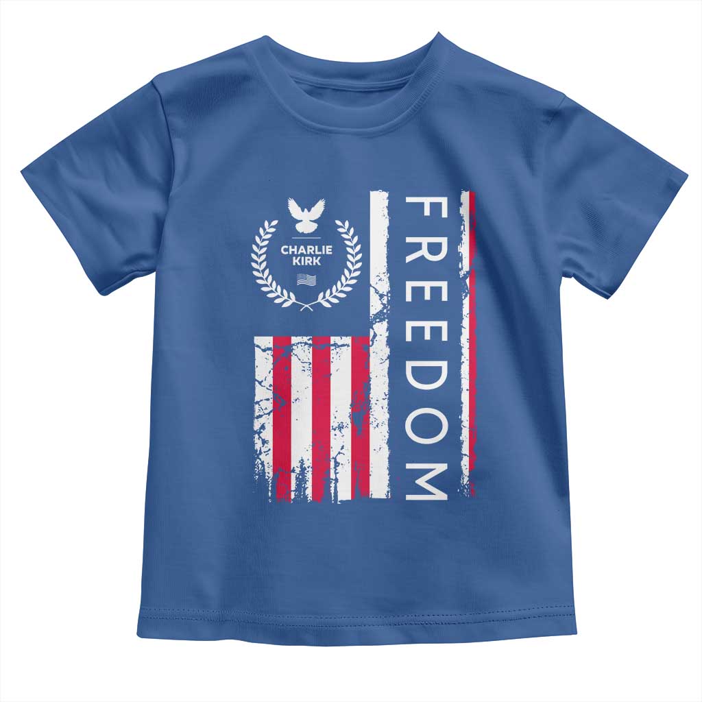 Freedom Charlie Kirk Tribute Toddler T Shirt Patriotic Legacy Eagle Distressed American Flag TS02 Royal Blue Print Your Wear