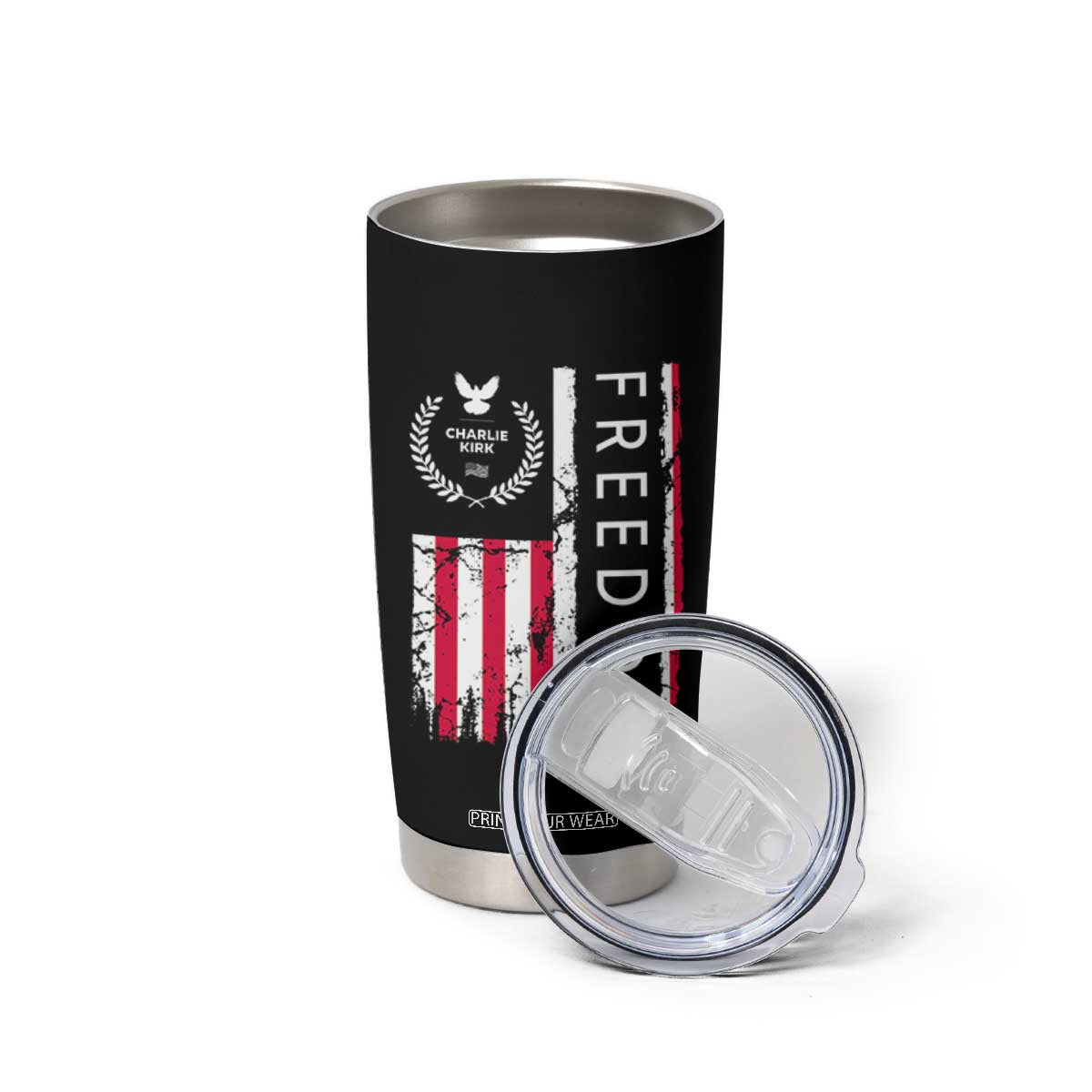 Freedom Charlie Kirk Tribute Tumbler Cup Patriotic Legacy Eagle Distressed American Flag TS02 Print Your Wear