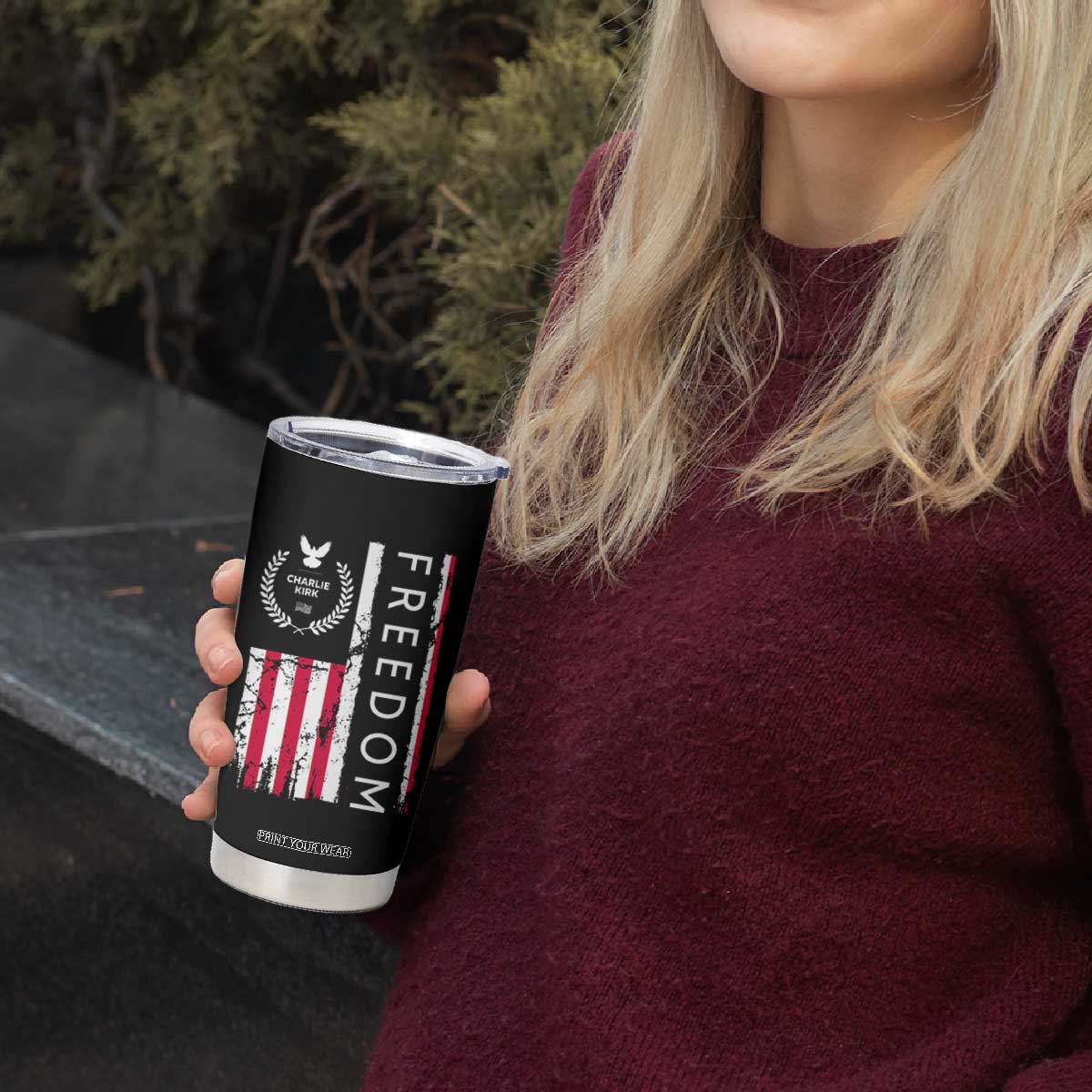 Freedom Charlie Kirk Tribute Tumbler Cup Patriotic Legacy Eagle Distressed American Flag TS02 Print Your Wear