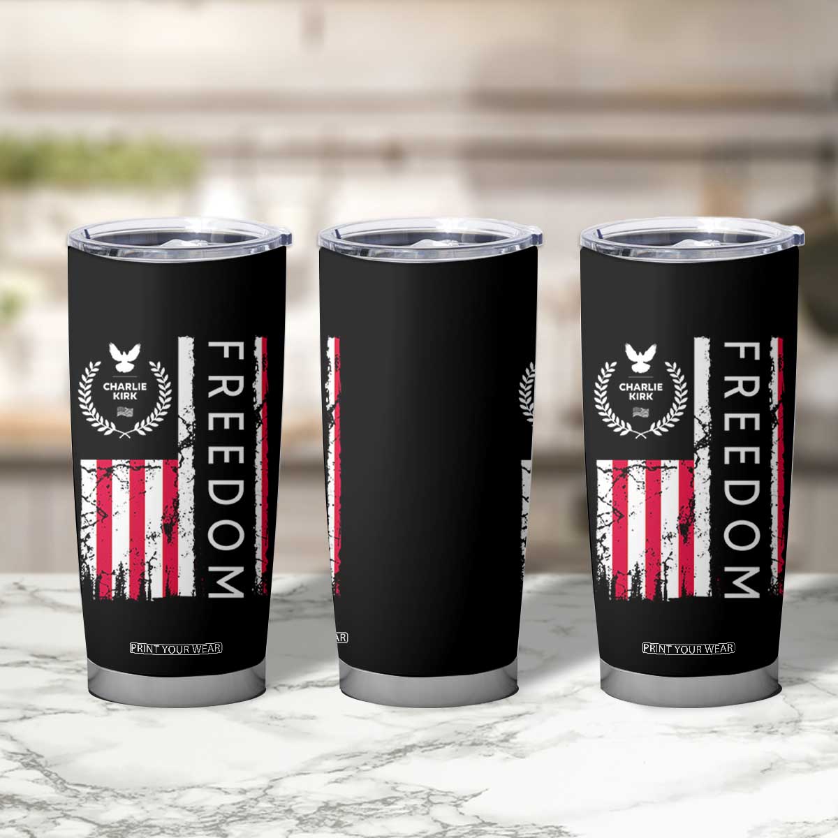 Freedom Charlie Kirk Tribute Tumbler Cup Patriotic Legacy Eagle Distressed American Flag TS02 Print Your Wear