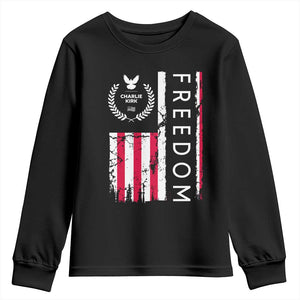 Freedom Charlie Kirk Tribute Youth Sweatshirt Patriotic Legacy Eagle Distressed American Flag TS02 Black Print Your Wear