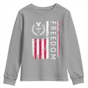 Freedom Charlie Kirk Tribute Youth Sweatshirt Patriotic Legacy Eagle Distressed American Flag TS02 Sport Gray Print Your Wear