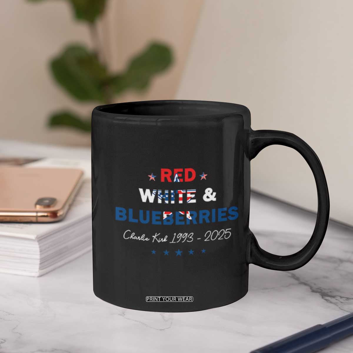 Red White and Blueberries Coffee Mug Charlie Kirk 1993 2025 Patriotic Memorial TS02 Print Your Wear