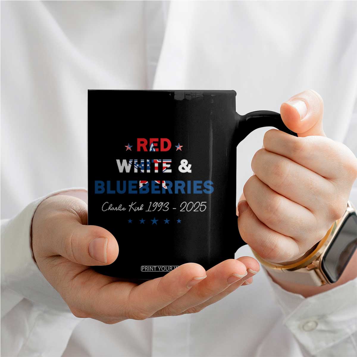 Red White and Blueberries Coffee Mug Charlie Kirk 1993 2025 Patriotic Memorial TS02 Print Your Wear