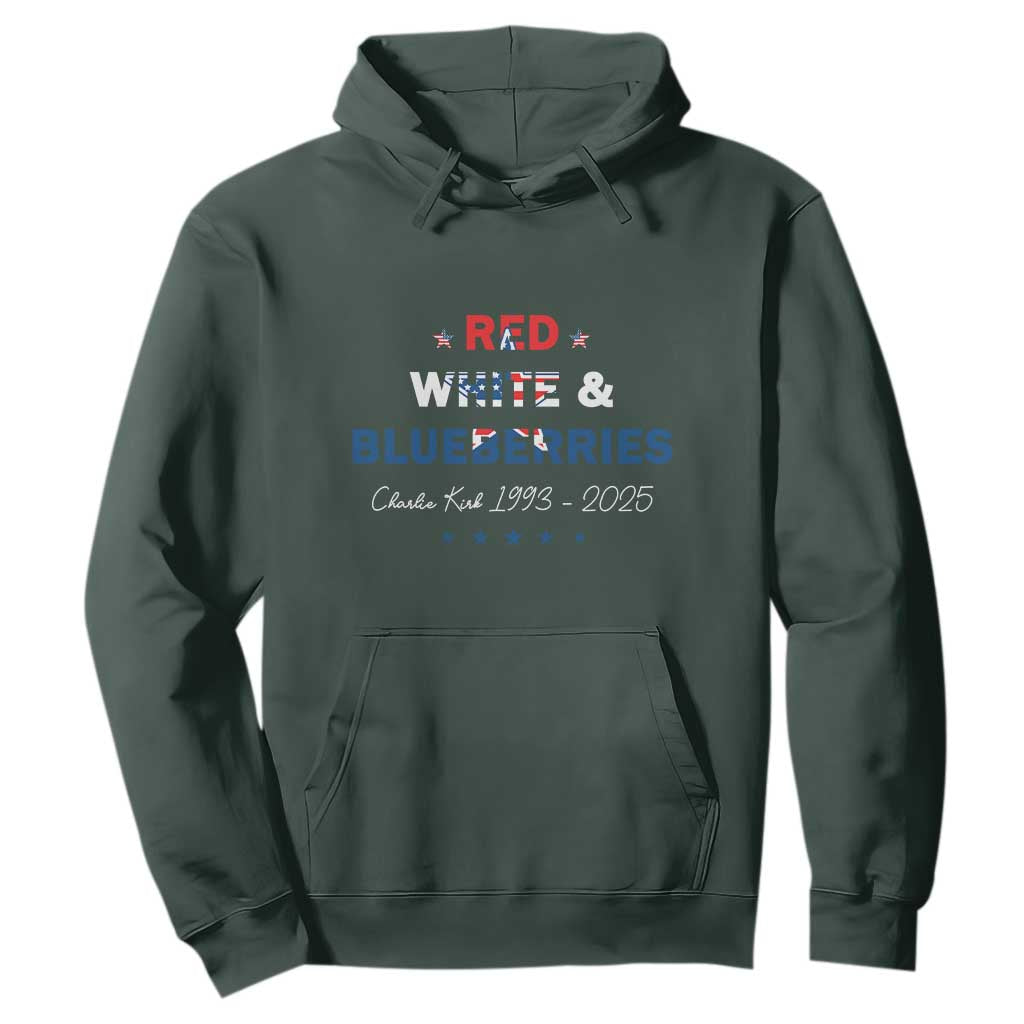 Red White and Blueberries Hoodie Charlie Kirk 1993 2025 Patriotic Memorial TS02 Dark Forest Green Print Your Wear