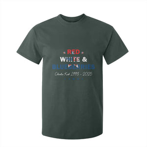Red White and Blueberries T Shirt For Kid Charlie Kirk 1993 2025 Patriotic Memorial TS02 Dark Forest Green Print Your Wear