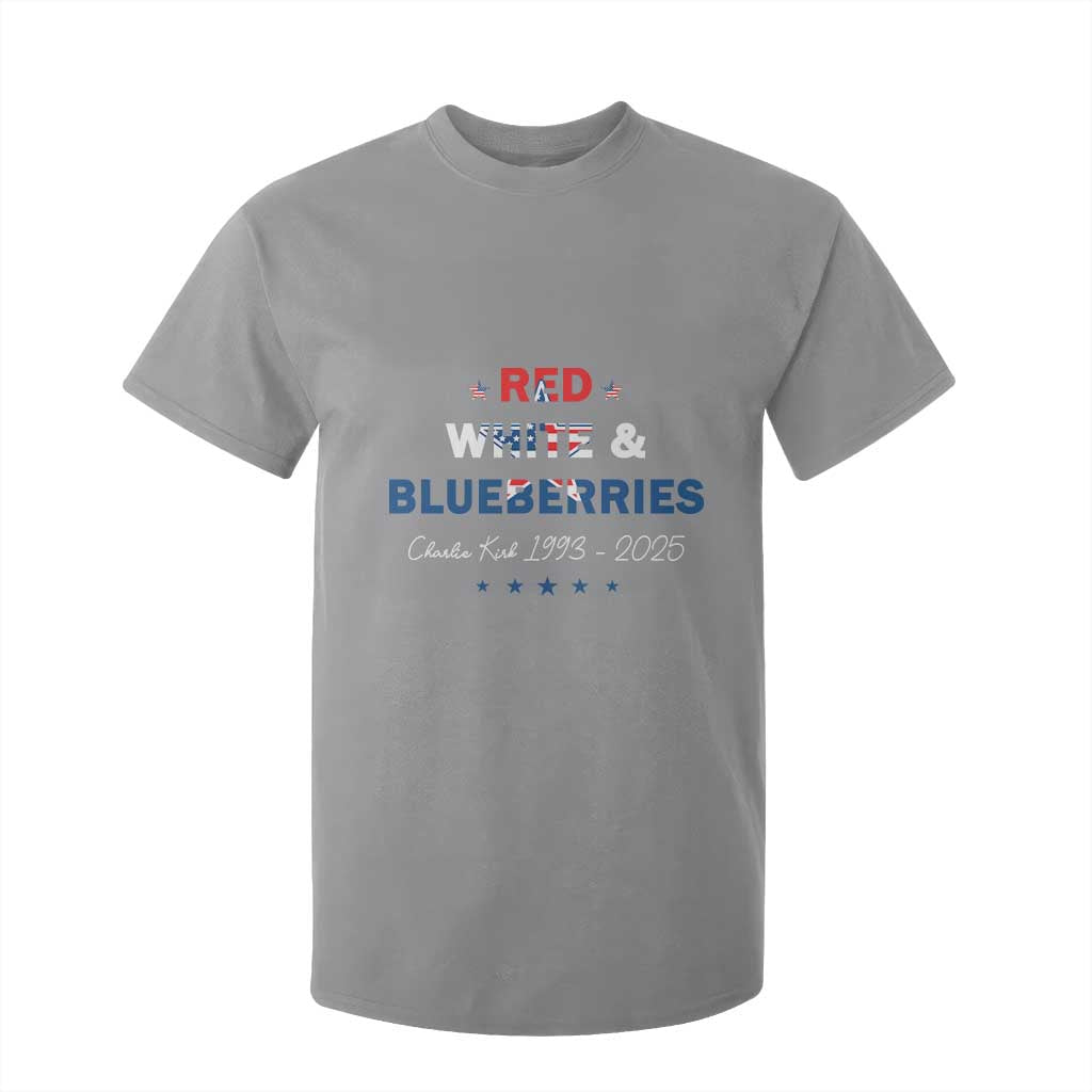 Red White and Blueberries T Shirt For Kid Charlie Kirk 1993 2025 Patriotic Memorial TS02 Sport Gray Print Your Wear