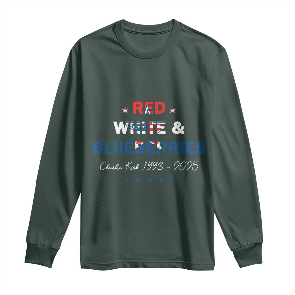 Red White and Blueberries Long Sleeve Shirt Charlie Kirk 1993 2025 Patriotic Memorial TS02 Dark Forest Green Print Your Wear