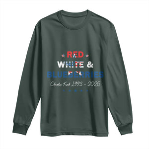 Red White and Blueberries Long Sleeve Shirt Charlie Kirk 1993 2025 Patriotic Memorial TS02 Dark Forest Green Print Your Wear