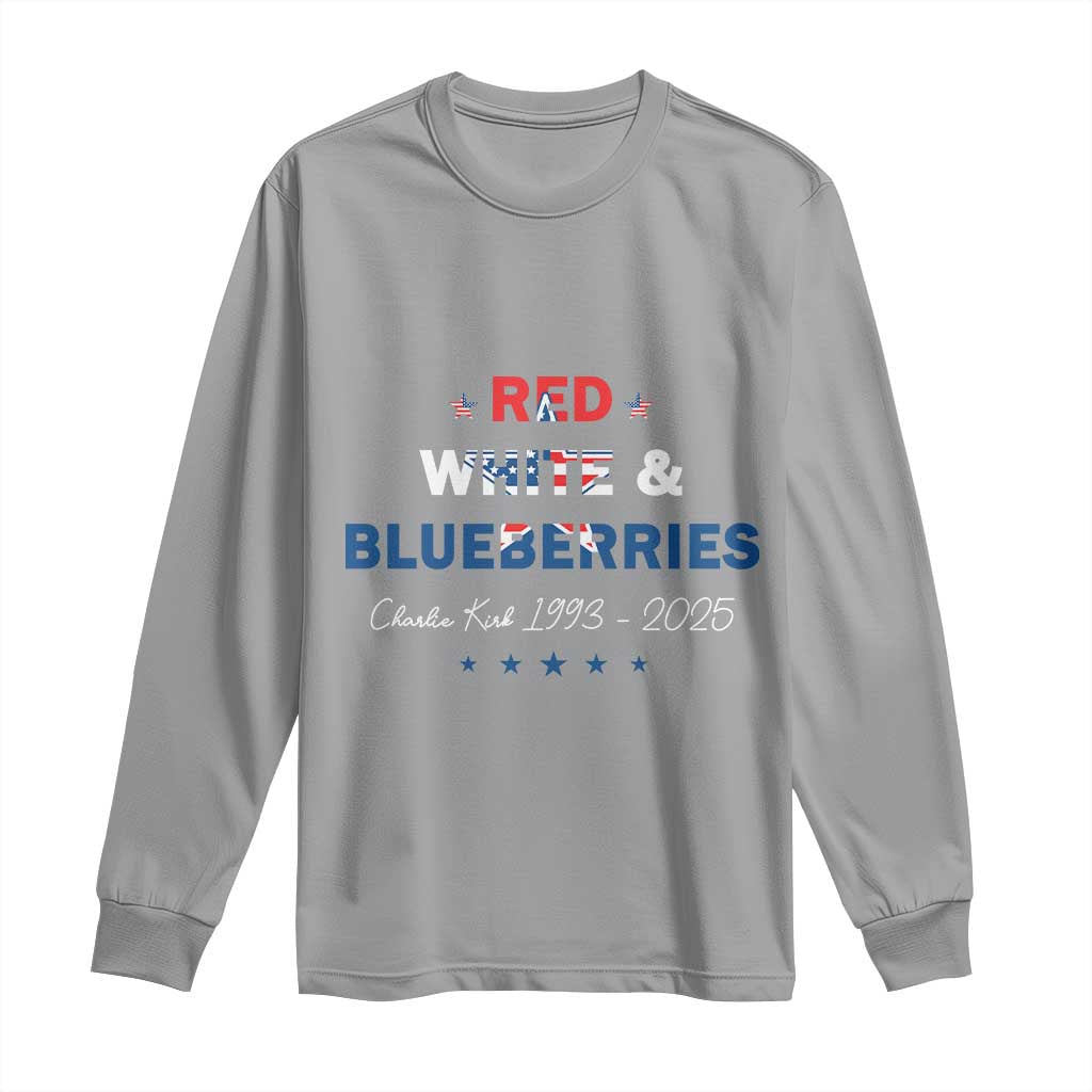Red White and Blueberries Long Sleeve Shirt Charlie Kirk 1993 2025 Patriotic Memorial TS02 Sport Gray Print Your Wear