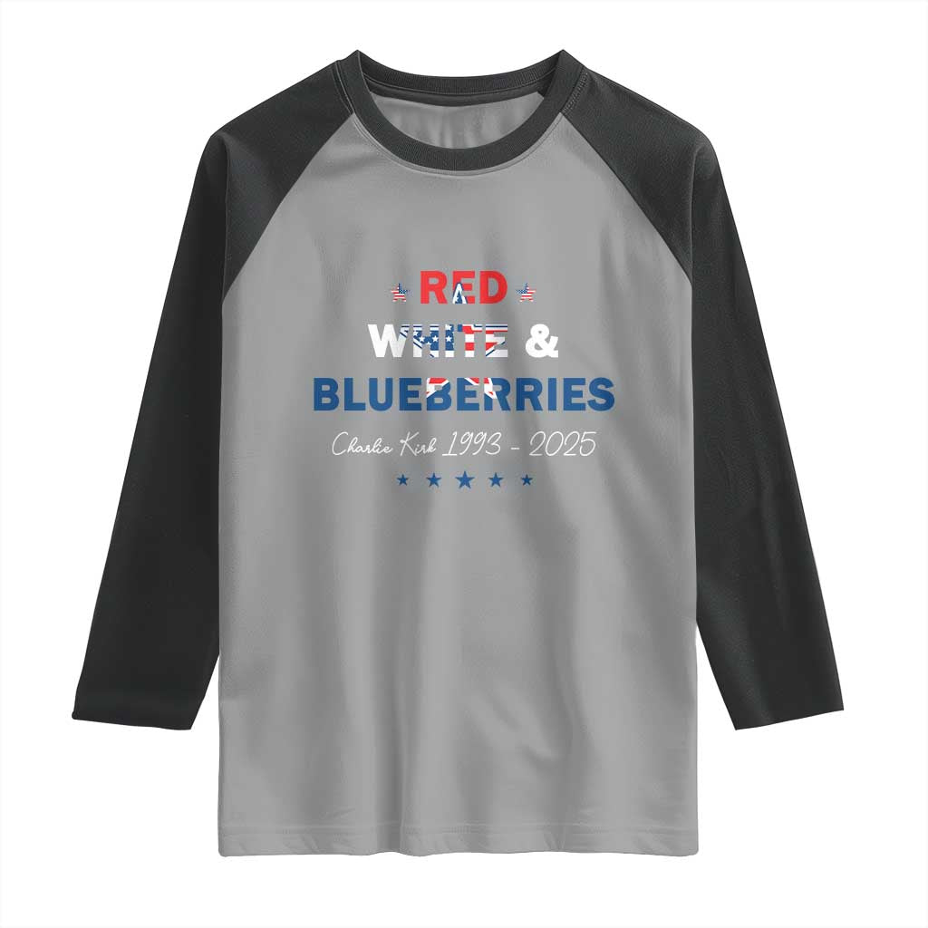 Red White and Blueberries Raglan Shirt Charlie Kirk 1993 2025 Patriotic Memorial TS02 Sport Gray Black Print Your Wear