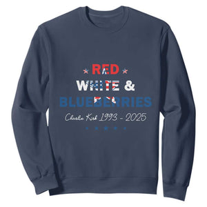 Red White and Blueberries Sweatshirt Charlie Kirk 1993 2025 Patriotic Memorial TS02 Navy Print Your Wear