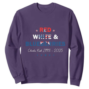 Red White and Blueberries Sweatshirt Charlie Kirk 1993 2025 Patriotic Memorial TS02 Purple Print Your Wear