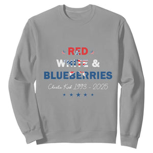 Red White and Blueberries Sweatshirt Charlie Kirk 1993 2025 Patriotic Memorial TS02 Sport Gray Print Your Wear