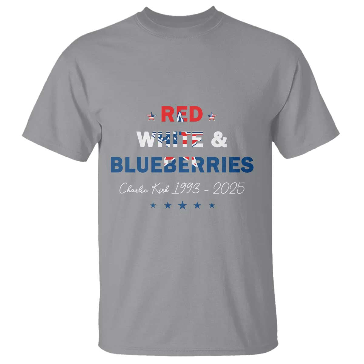 Red White and Blueberries T Shirt Charlie Kirk 1993 2025 Patriotic Memorial TS02 Sport Gray Print Your Wear