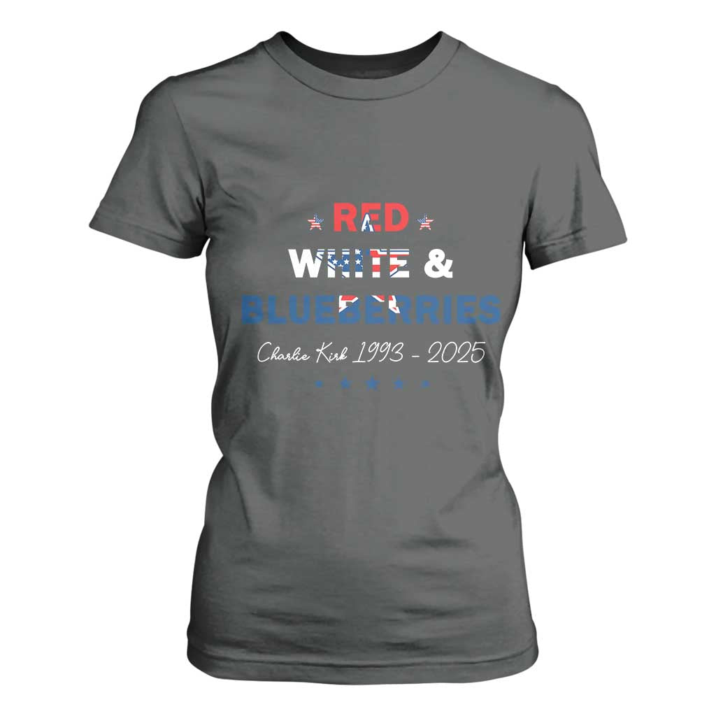Red White and Blueberries T Shirt For Women Charlie Kirk 1993 2025 Patriotic Memorial TS02 Dark Heather Print Your Wear